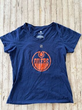 Fanatics Draisaitl 29 Oilers Cotton T-Shirt Navy V-Neck Size L
